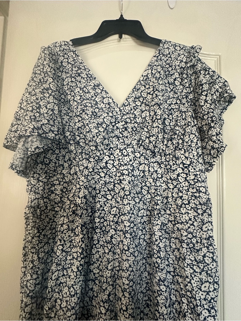 Old Navy Navy Blue and White Floral Elastic Waist jumpsuit